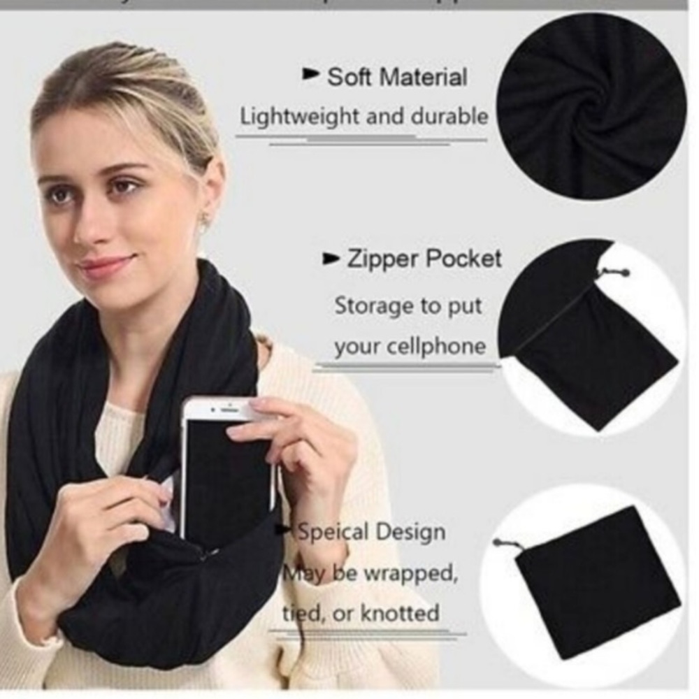 Beyong Yoga Large and soft‎ Black infinity scarf with zipped pocket